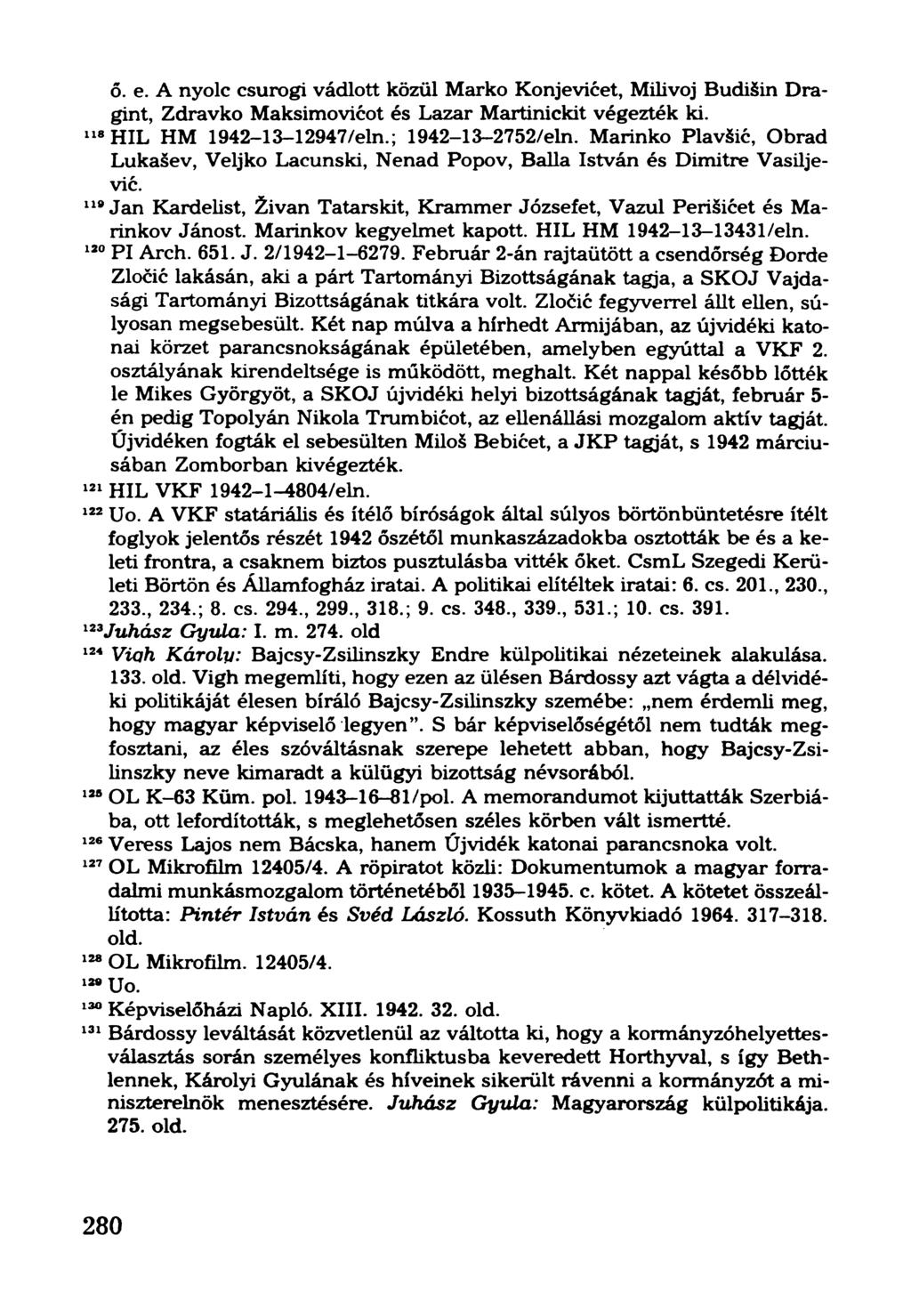 ő. e. A nyolc csurogi vádlott közül Marko Konjevićet, Milivoj Budišin Dragint, Zdravko Maksimovićot és Lazar Martinickit végezték ki. 118HIL HM 1942-13-12947/eln.; 1942-13-2752/eln.