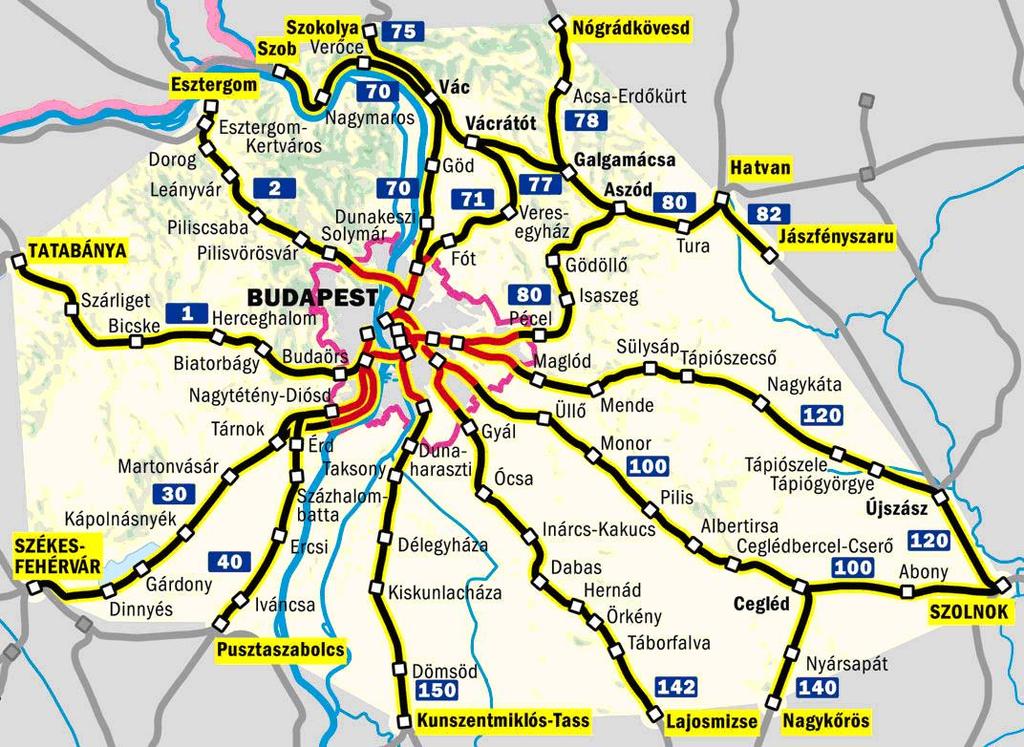 Budapestre 11 elővárosi vasútvonal fut be a HÉV-ek nélkül, ezekből 10 villamosított.
