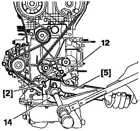 CHECKING AND SETTING THE VALVE TIMING Engines : 6FZ RFN ENGINE Checks (continued) Repositioning the flange. - Immobilise the crankshaft using tool [5]. - Loosen the screw (13).