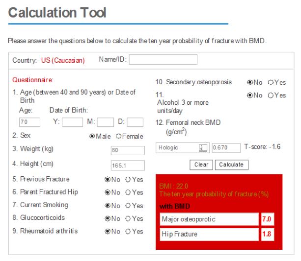 FRAX Score : 10 éves törési rizikó Threshold for treatment : 3% Hip Fracture, 20% Major