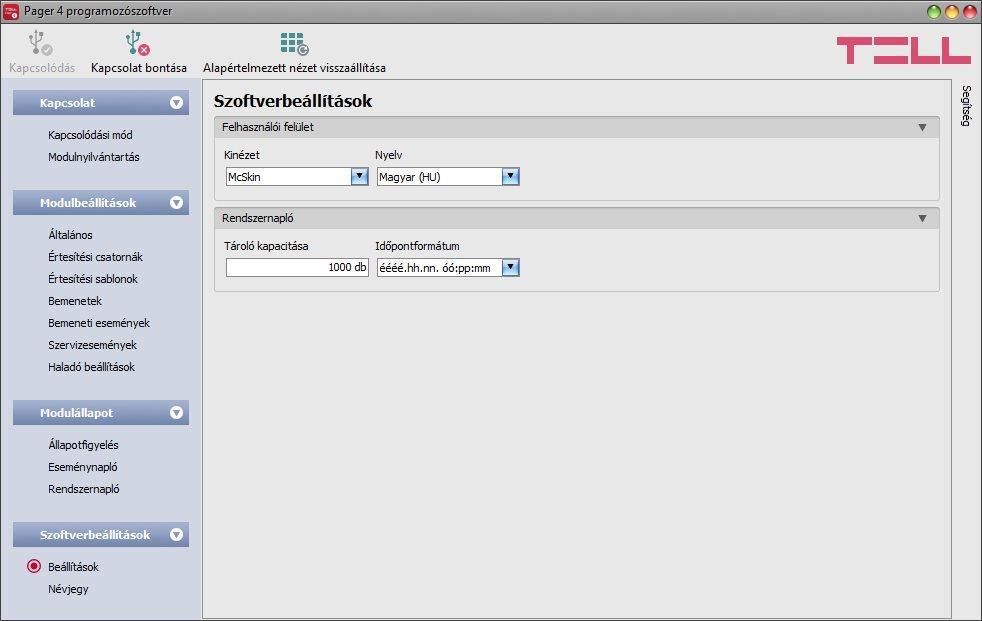 5.3.4 Szoftverbeállítások A Beállítások menüben módosítható a felület kinézete, nyelve, valamint konfigurálhatók a rendszernapló ablak bizonyos paraméterei.