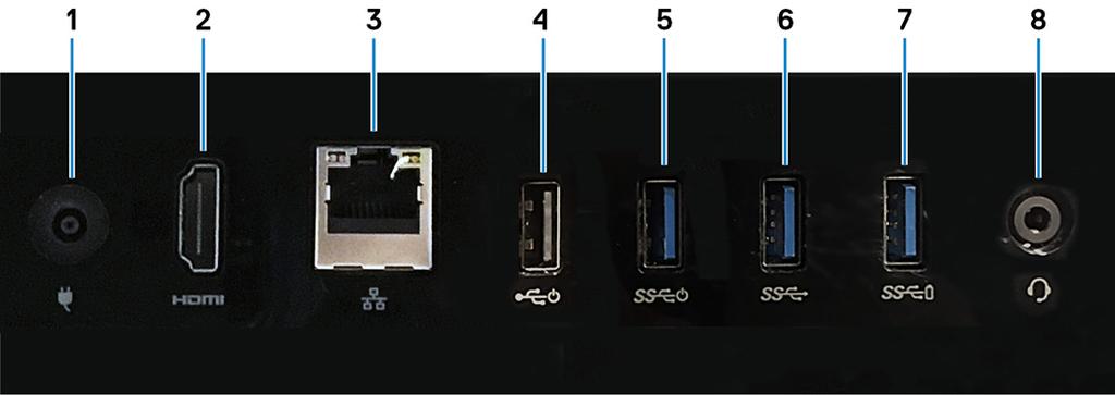 2 Hátsó panel Itt csatlakoztatható a tápellátás, az USB-eszközök, valamint a további eszközök. 3 Szabályozási címke A számítógéppel kapcsolatos megfelelőségi információkat tartalmaz.