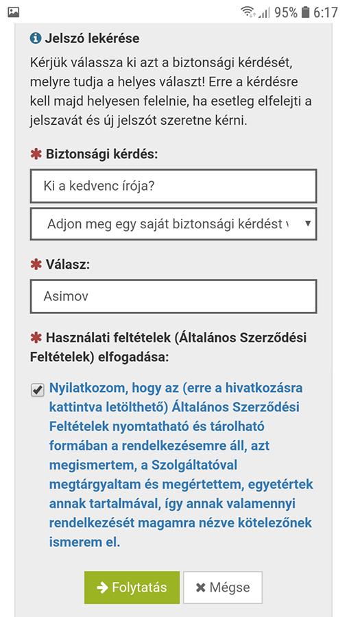 Állítson be egy biztonsági kérdést!