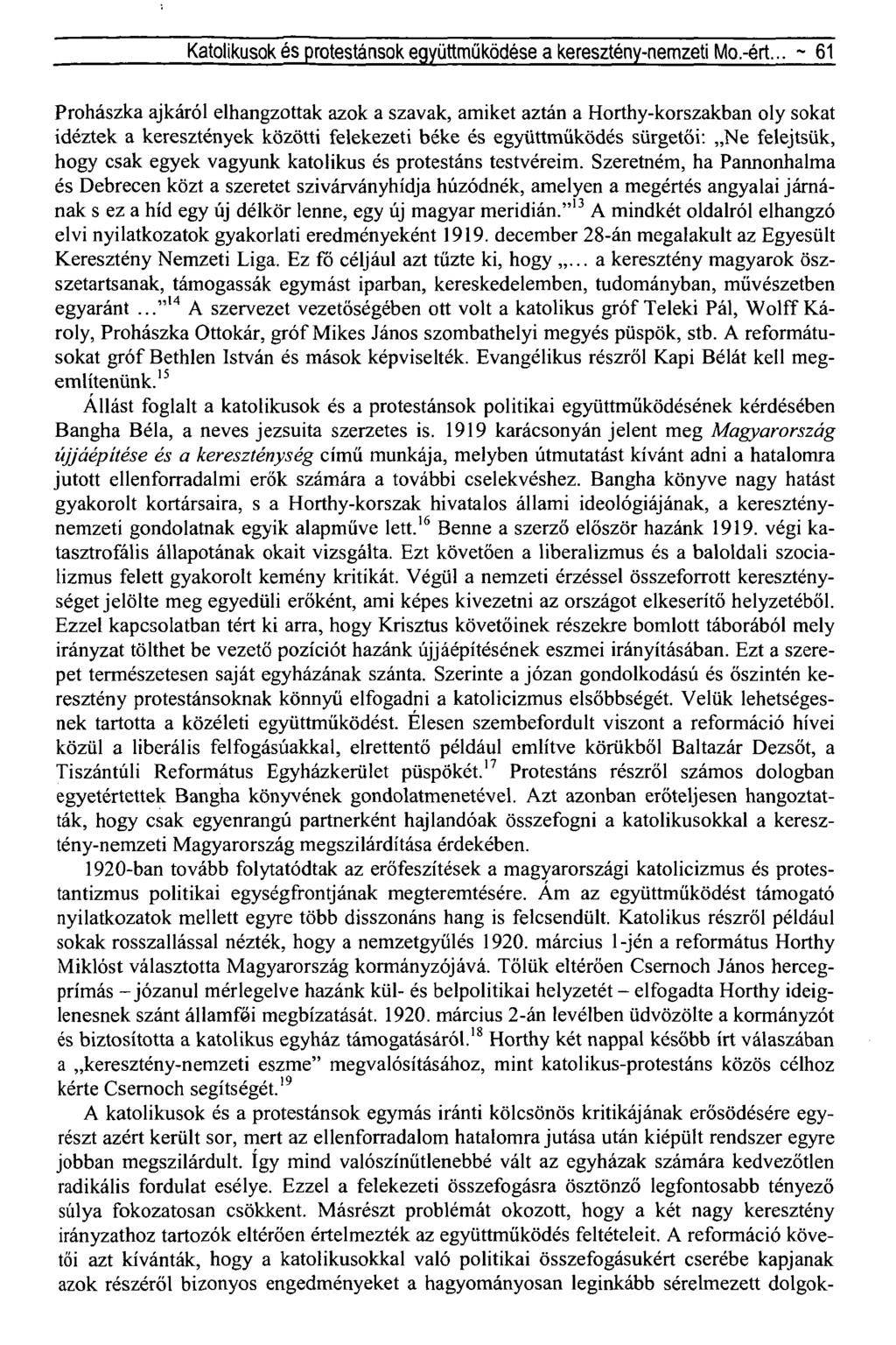 Katolikusok és protestánsok együttműködése a keresztény-nemzeti Mo.-ért.
