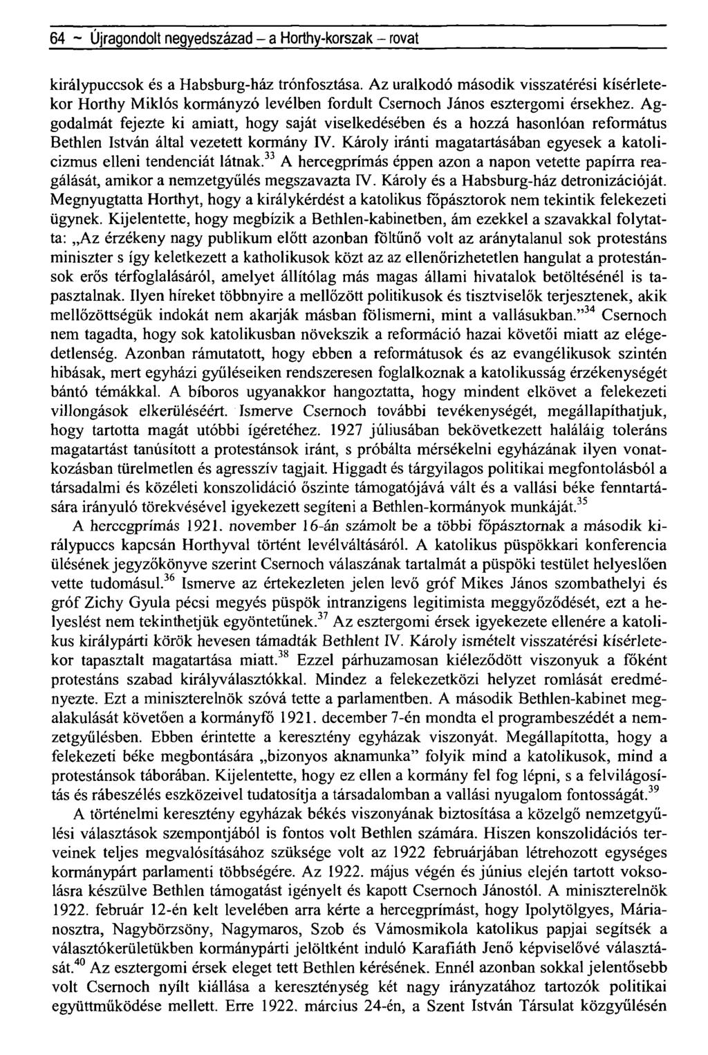 64 ~ Újragondolt negyedszázad - a Horthy-korszak - rovat királypuccsok és a Habsburg-ház trónfosztása.
