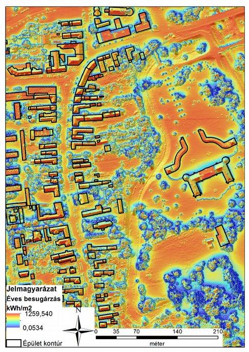 Mintaterületre (DSM-re) alkalmazott besugárzás modellezés ArcGIS 10.