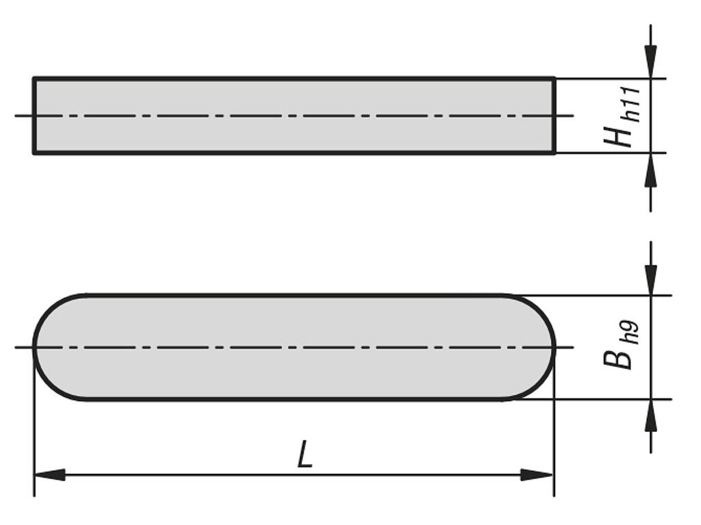 Rajzok Siklóreteszek, DIN 6885 A Rendelési szám Anyag B H L = hossz alaptest K0696.03X8 Acél 3 3 8 K0696.