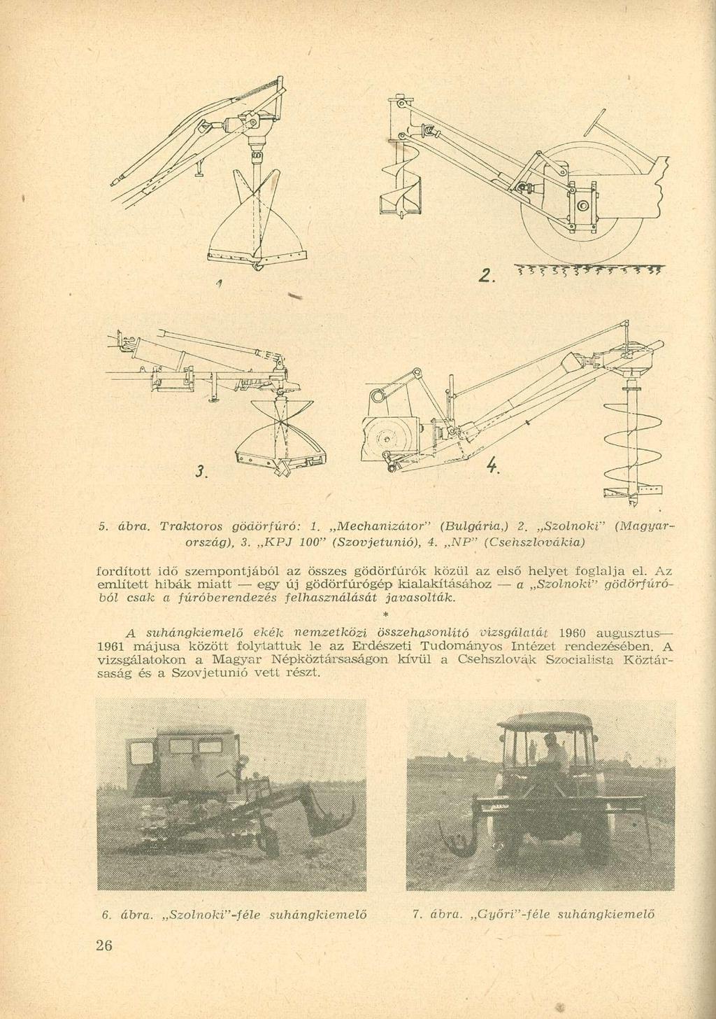 5. ábra. Traktoros gödörfúró: 1. Mechanizátor" (Bulgária,) 2. Szolnoki" (Magyarország), 3. KPJ 100" (Szovjetunió), 4.