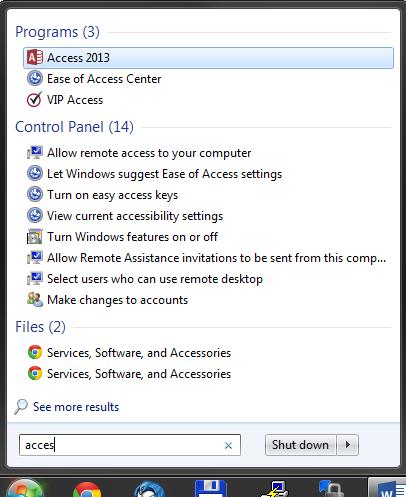 Megjelenik a Microsoft Access kezdőlapja! 1 2 3 1.