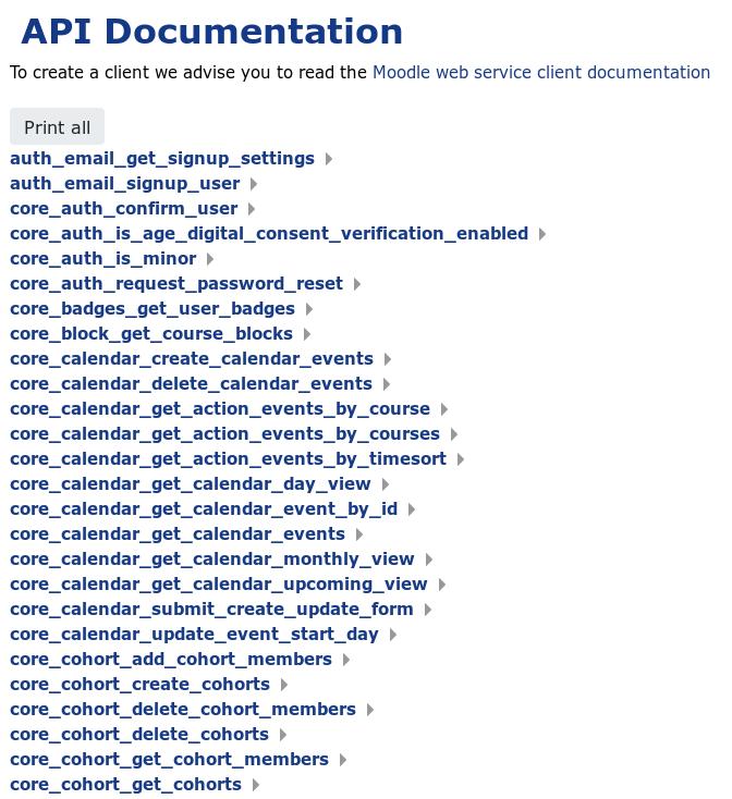 Az API dokumentáció Ez a meghívható eljárások (functons) listája. A nevek elég pontosan orientálnak a tekintetben, hogy melyik eljárás mire jó.