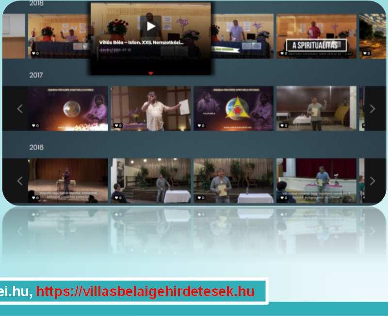 b, videók: Az igehirdetések a főoldalon is megjelennek. Az oldal két szélén megjelenő nyíllal tudsz lapozni az adott éven belül. A bal első videó mindig az aktuálisan felkerült igehirdetés.