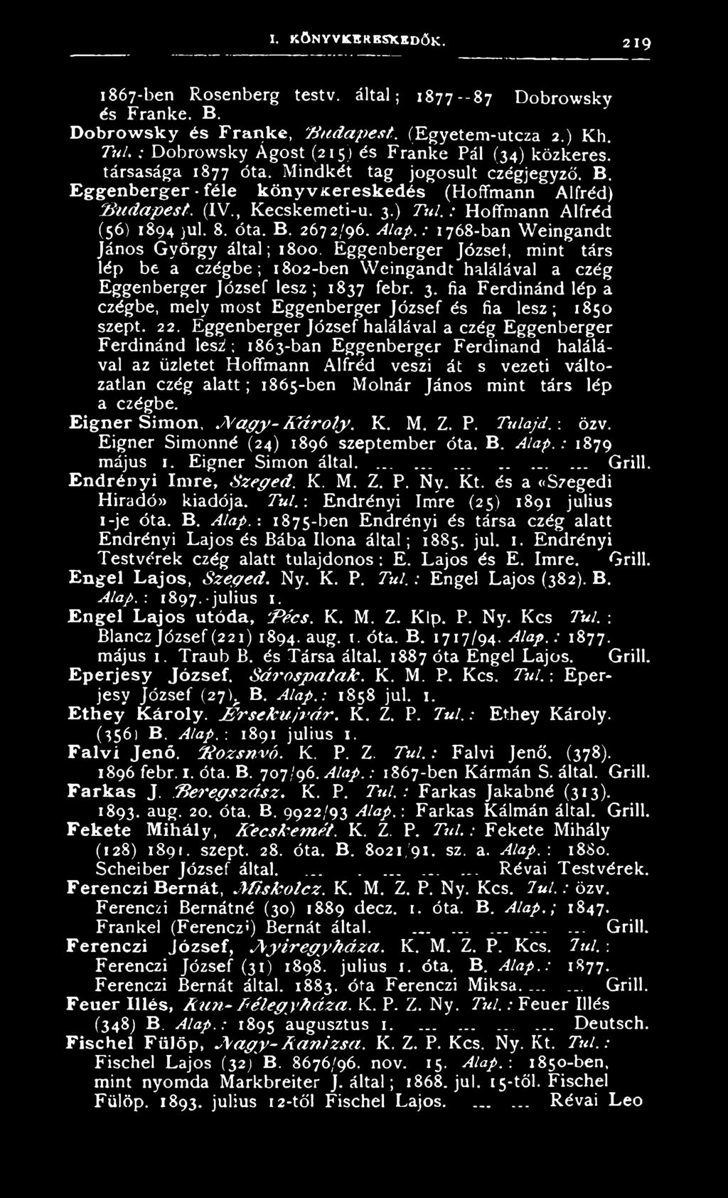 ) Túl. ; Hoffmann Alfréd (56) 1894 jul. 8. óta. B. 2672/96. A la p.: 1768-ban Weingandt János György által; 1800.