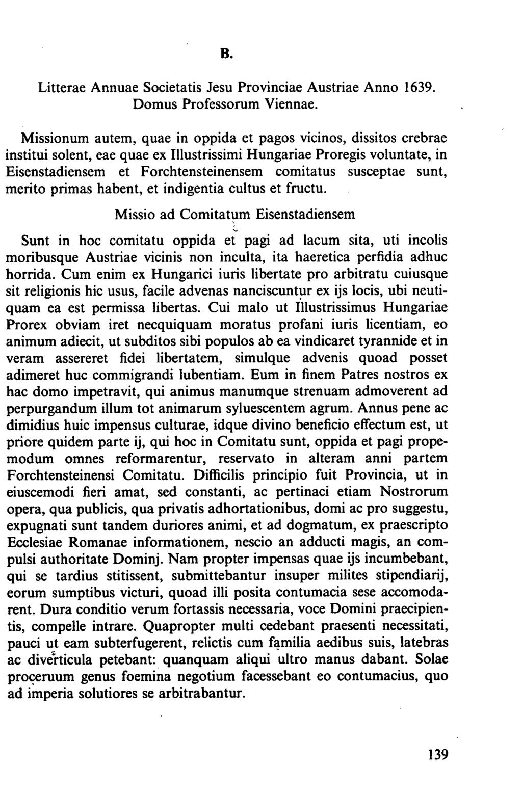 B. Litterae Annuae Societatis Jesu Provinciae Austriae Anno 1639. Domus Professorum Viennae.