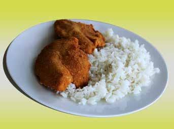 390 HUF 8,9 EUR Gebratenes Fischfilet mit Reis