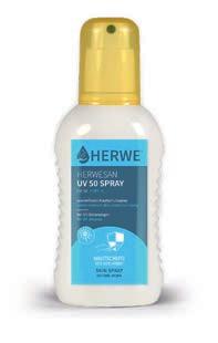 Herwesan UV 50 Spray UV-expozíció esetén Vízálló, átlátszó, nem zsíros bőrvédő spray Véd az UV-A és az UV-B sugárzás ellen (SPF 50) Nagyon könnyű, jól felszívódó készítmény, ezért nagyon jól