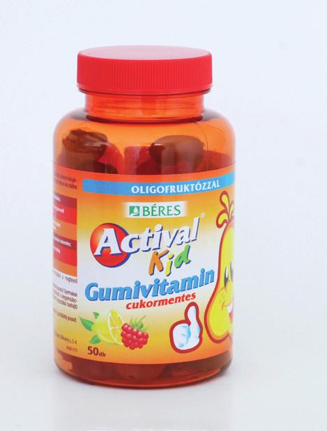 Béres Actival Kid Gumivitamin, cukormentes gumitabletta étrend-kiegészítő multivitamin oligofruktózzal és édesítőszerrel citrom és málna