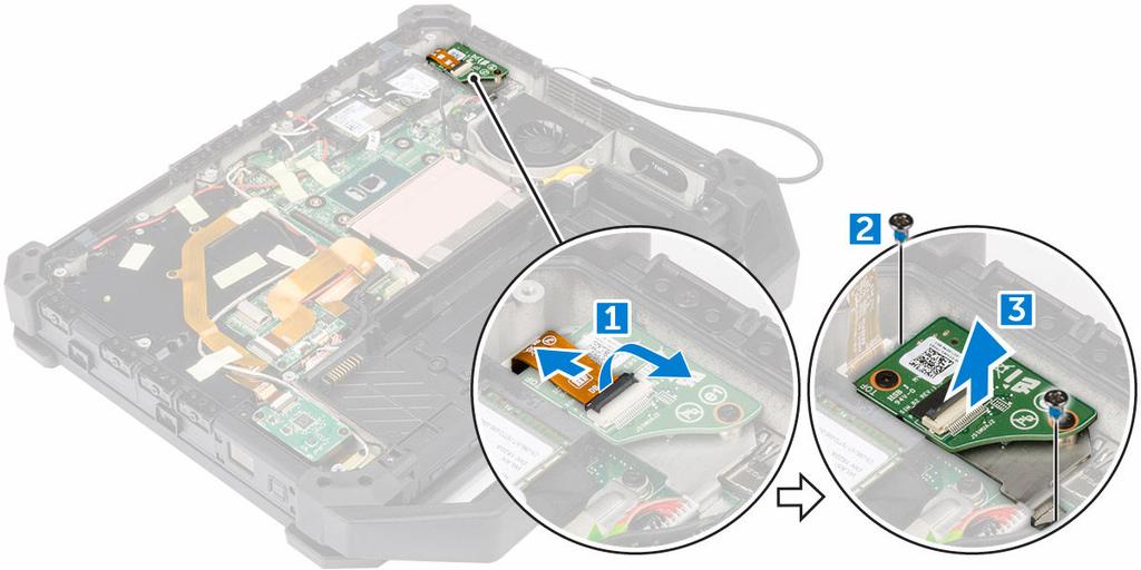 A SIM-panel beszerelése 1. Helyezze a SIM-panelt a számítógépen lévő foglalatába. 2. Csavarja be a csavarokat, amelyek a SIM-panelt rögzítik. 3.