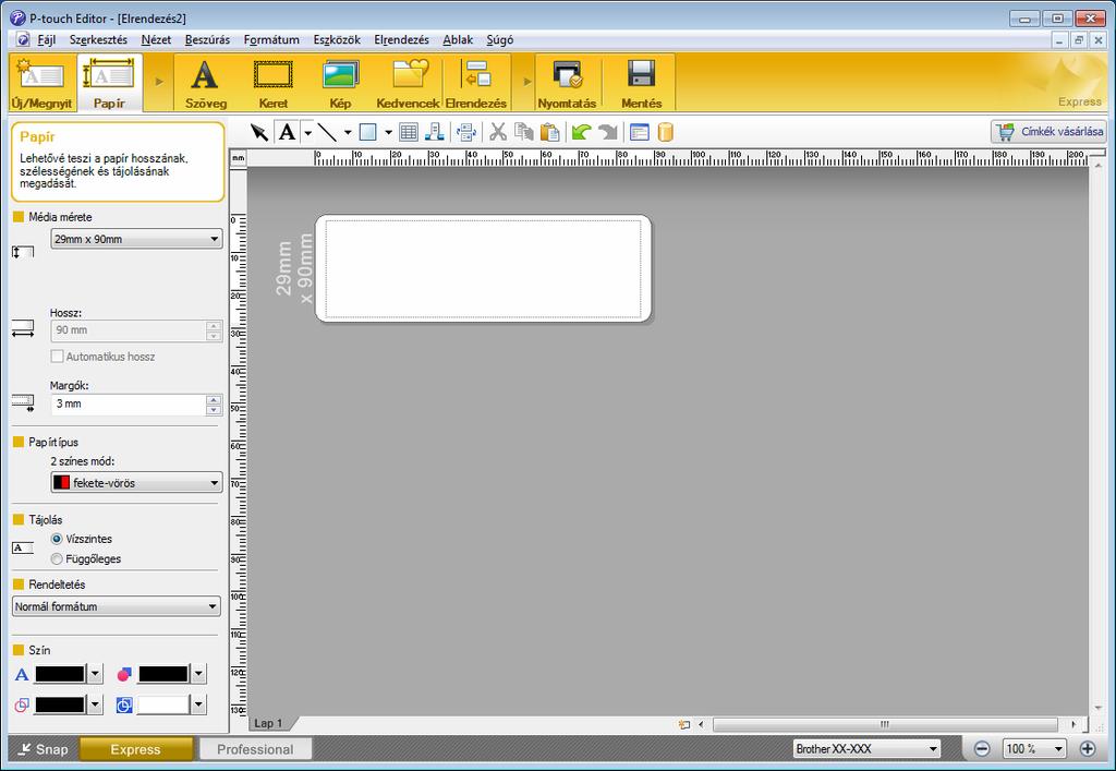 A P-touch Editor használata Nyomtatás a P-touch Editorral 6 Express mód Ebben a módban gyorsan hozhat létre szöveget és képeket tartalmazó elrendezéseket.