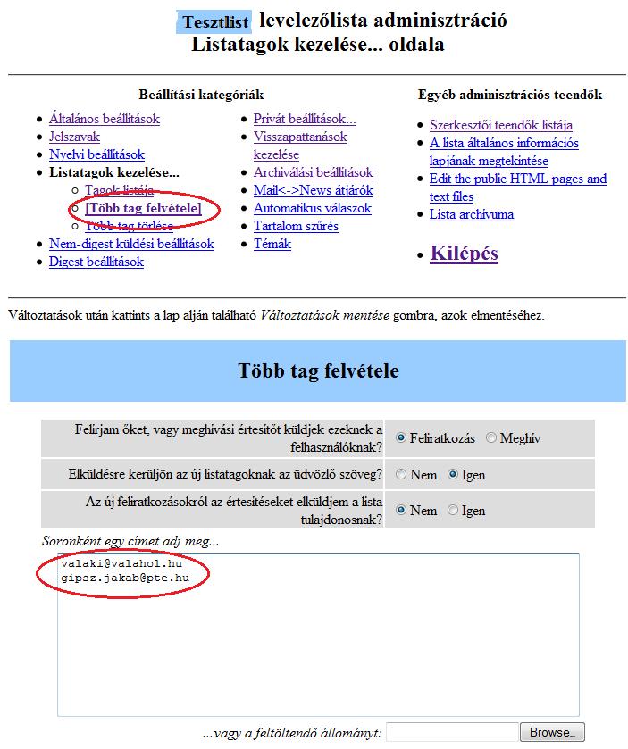 Listatagok felvétele - kattintson a Listatagok kezelése.