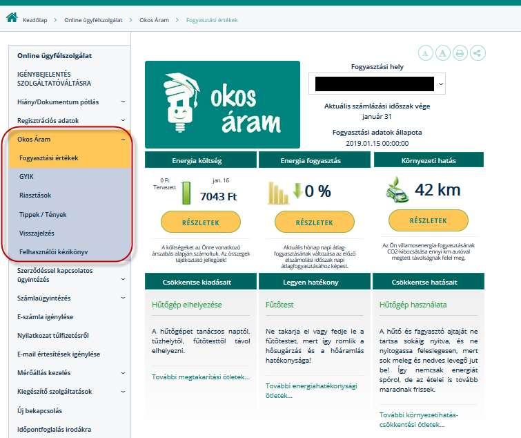 2. OKOS ÁRAM FUNKCIÓK Az online ügyfélszolgálati felületre való