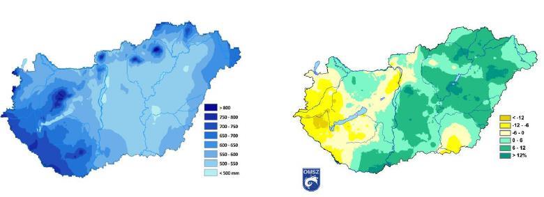 Az évi csapadékösszeg átlaga 1981 2010