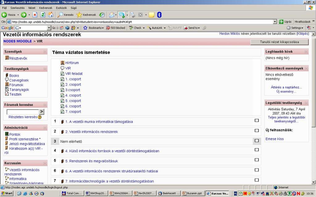 Moodle alkalmazása a Nodes