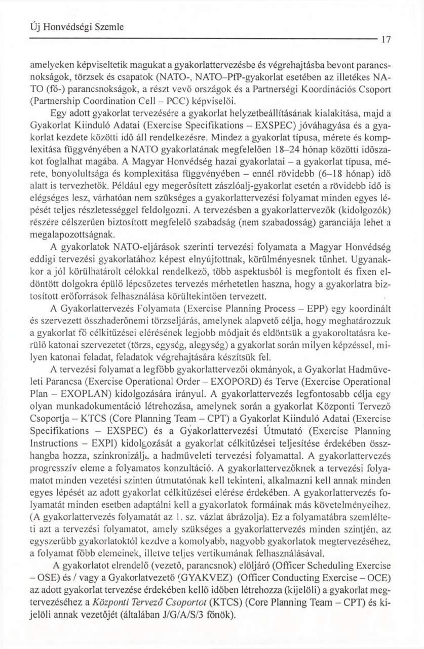 17 amelyeken képviseltetik magukat a gyakorlattervezésbe és végrehajtásba bevont parancsnokságok, törzsek és csapatok (NATO-, NATO-PfP-gyakorlat esetében az illetékes NA TO (fő-) parancsnokságok, a