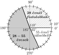 körcikk középponti szöge: 465 5560 60 o 65 o A 8 és 55 év