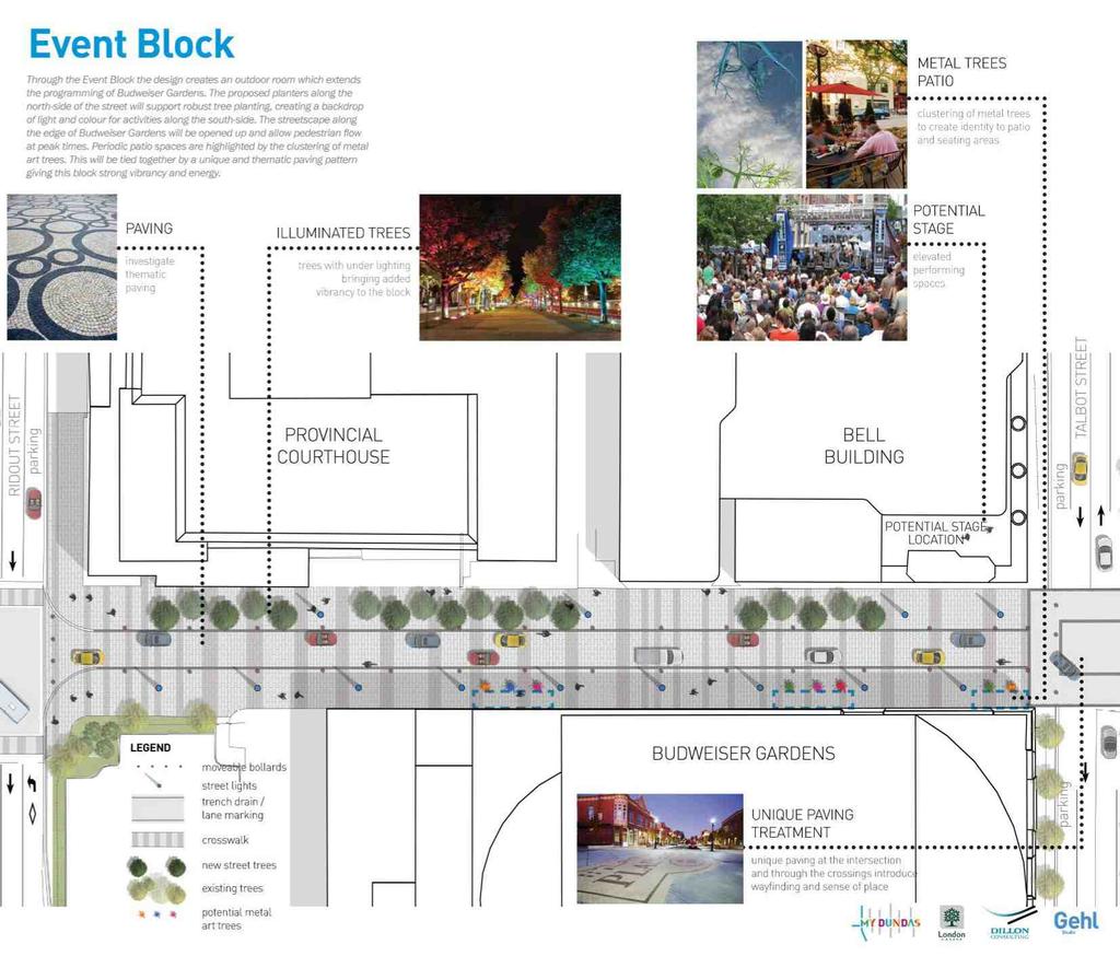 ± ± ± Through the Event Block the design creates an outdoor room which extends the programming of Budweiser Gardens.