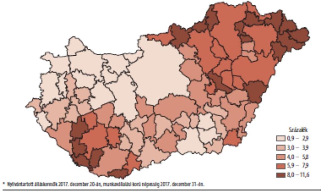 A nyilvántartott álláskeresők aránya a 15 64 éves állandó népességből Gazdasági szervezetek Heves megyei székhellyel 2018.