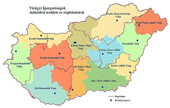 Vízügyi igazgatóságok és székhelyeik Észak-dunántúli Kövízig, Győr Nyugat-dunántúli Kövízig, Szombathely Közép-dunántúli Kövízig, Székesfehérvár Dél-dunántúli Kövízig, Pécs Közép-Duna-völgyi Kövízig,