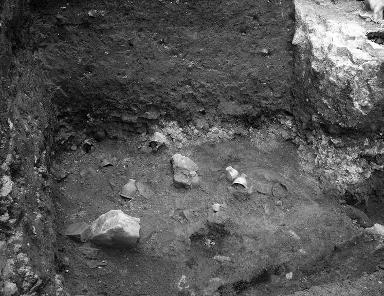 2. kép: A török kori pince omladéka a kályhaszemekkel Fig. 2: The debris in the Ottoman period cellar containing stove tiles római kori réteg következett.