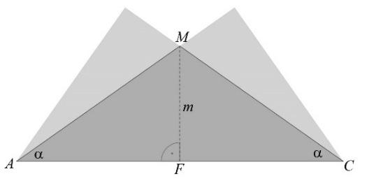 Az AMC háromszög AC alapjához tartozó magassága: AC m = tg α( 1,9 cm), tehát a kétszeresen fedett terület: AC m AC = tg α 34 cm. 4 * * 5 pont Kerekített értékekkel számolva kb.