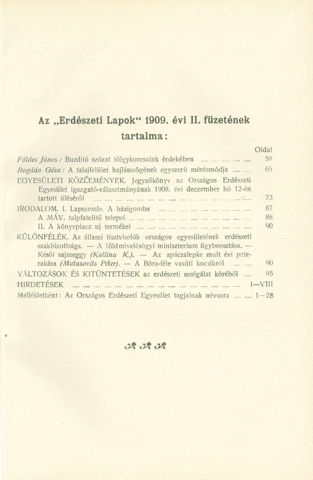 Az Erdészet i Lapok" 1909. évi II.