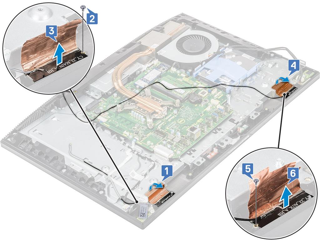 Az antenna beszerelése 1. Az antennamodulok visszahelyezése: a) Igazítsa az antennamodulokat (2) a középső kereten lévő nyílásokra [1,4].