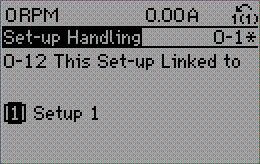 Paraméter-leírások 0-11 Setup módosítása [9] Aktív setup Set-up 1 2 3 4 Set-up 1 2 3 4 Set-up 1 Működés közben is módosítható.