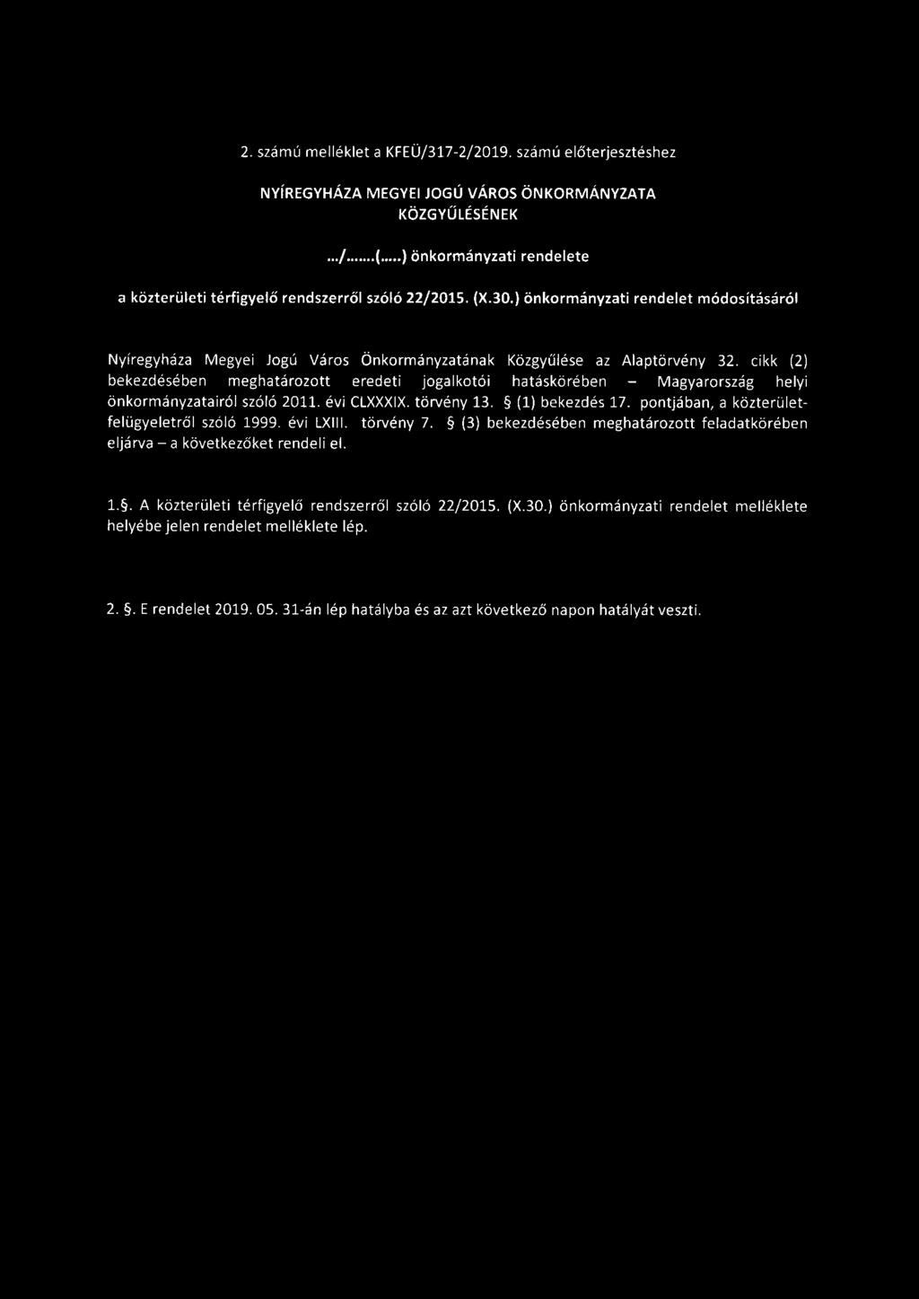 ) önkormányzati rendelet módosításáról Nyíregyháza Megyei Jogú Város Önkormányzatának Közgyűlése az Alaptörvény 32.