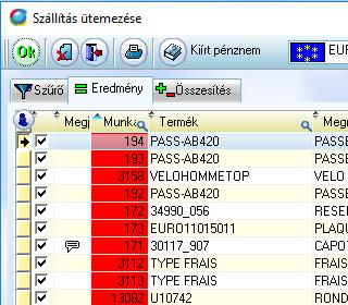 Végezze el a szűrést a Szállítás ütemezése modulban.