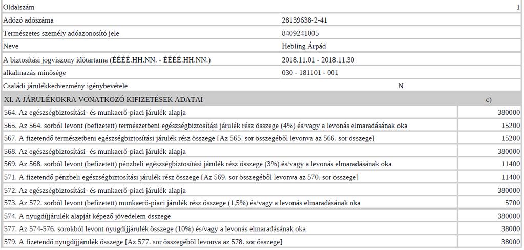 1808M Havi bevallás magánszemélyenkénti összesítő adatainak exportálása a