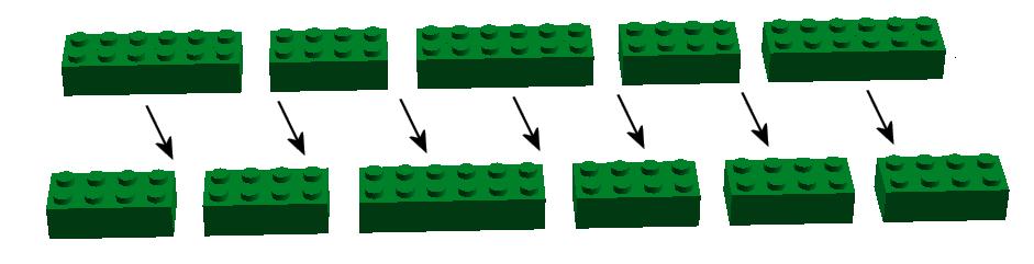 1) A zöld terület jobb oldalán lévő fal A fal összeépítéséhez szükséges: 7 db zöld 2x4 építőkocka, 8 db zöld 1x6 építőkocka. 1. lépés 2.