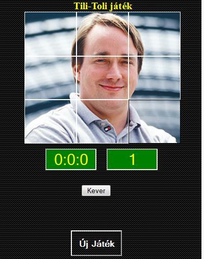 Tili-Toli játék Felhasználói dokumentáció Feladat: JavaScript és CSS segítségével tili-toli játék készítése. Futtatási környezet: A http://10.0.0.101/~szabby/ linkre kattintva megjelenik az oldal.