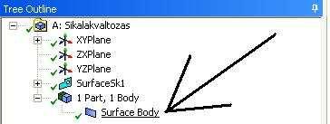 A többi sor esetünkben marad alapbeállításon és kiadjuk a Generate parancsot (6.11.b ábra), ezzel a felületünk elkészült, ekkor megjelenik a fa struktúra utolsó ágán egy Surface Body (6.12. ábra). Visszatérünk a projekt menübe.