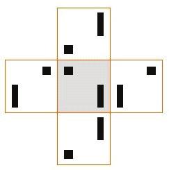 MATEMATIKA 40/75. FELADAT: papírhajtogatás I. FoLYTATÁS MC29001 JAVÍTÓKULCS 1-es kód: Jó helyre rajzolja a kivágott részeket. Az alábbi ábra a pontos megoldást mutatja. 0-s kód: Rossz válasz.