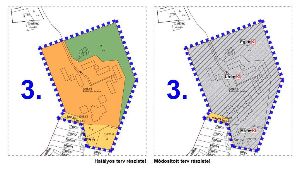 3. Módosításra kijelölt területek Sátoraljaújhely külterületén, a 10983/1 és 10981/3 hrsz.