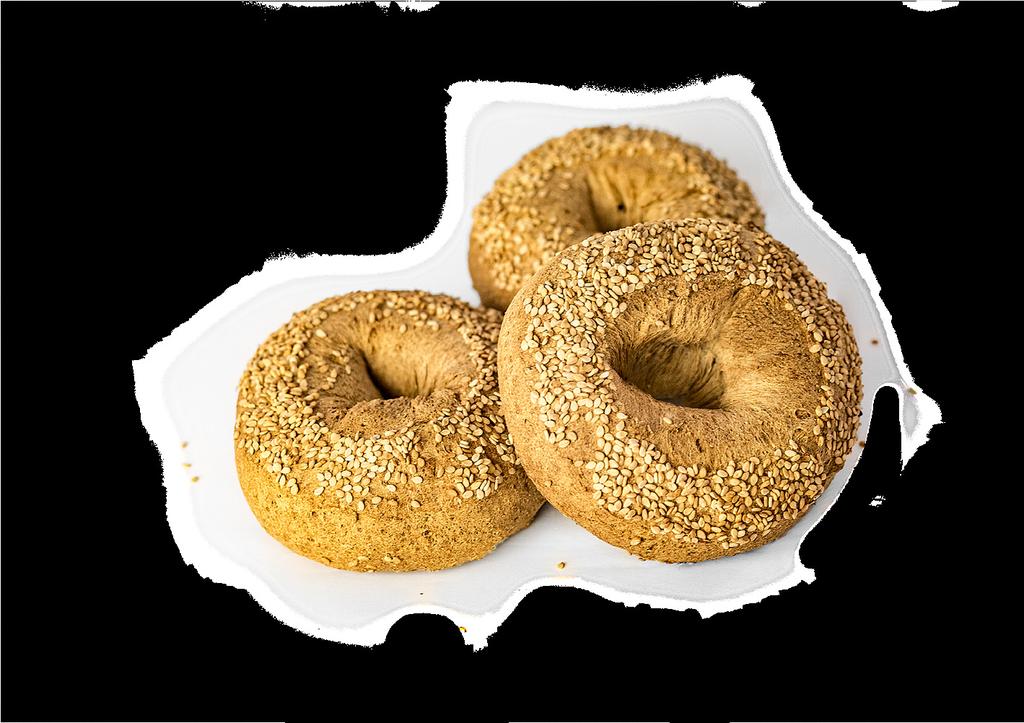 Paleo bagel szezámmaggal 80 g Növényi rostok (bambuszrost liszt, útifű maghéj liszt), ivóvíz, egész friss tojás, kókuszliszt, szezámmagliszt, keményítő (tápióka liszt), savanyúságot szabályozó anyag