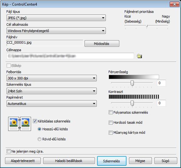 Szkennelés a számítógép használatával 4 Kattintson a használni kívánt gombra ( (Kép), (OCR), (E-mail), (Fájl) vagy (Nyomtatás)). Megjelenik a beállításokat tartalmazó párbeszédpanel.