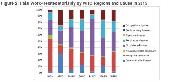A munkával kapcsolatos halálokok megoszlása WHO régiók szerint, 2015 Sérülések Genetikai okok Emésztőszervi Légzőszervi Keringésszervi