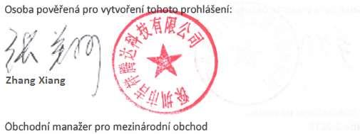 Prohlášení o shodě (No. TWK18U9), registrována v Tower E3, No. 1001, Zhongshanyuan Road, Nanshan District, Shenzhen, China.