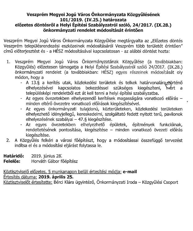 HÉSZ előírások egyéb módosítása A Helyi Építési Szabályzat folyamatos, napi használata során tekintettel a részben új szemléletű előírásokra -