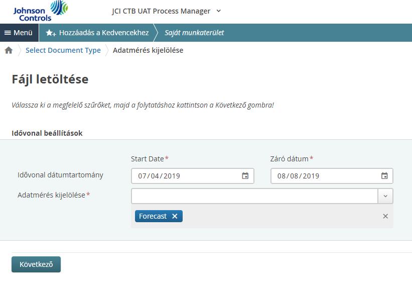Letöltés a Menüből 4. Jelölje ki a kívánt Időtartományt (legfeljebb egy évet választhat)! 5. A Paramétert kijelölése panelen jelölje ki az Előrejelzés opciót!